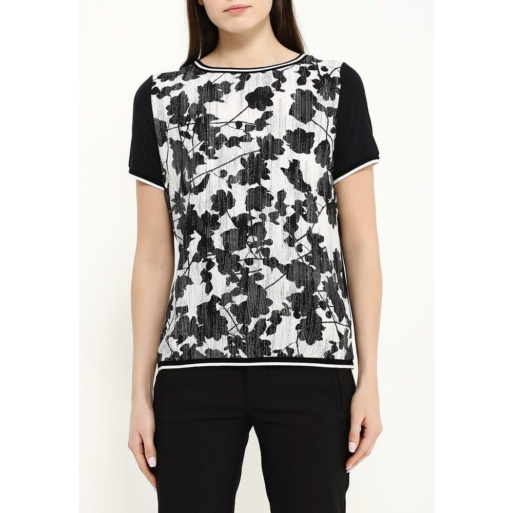 Olsen Europe Women's Short Sleeve Blouse Top In Black Etched Floral Size 10 US